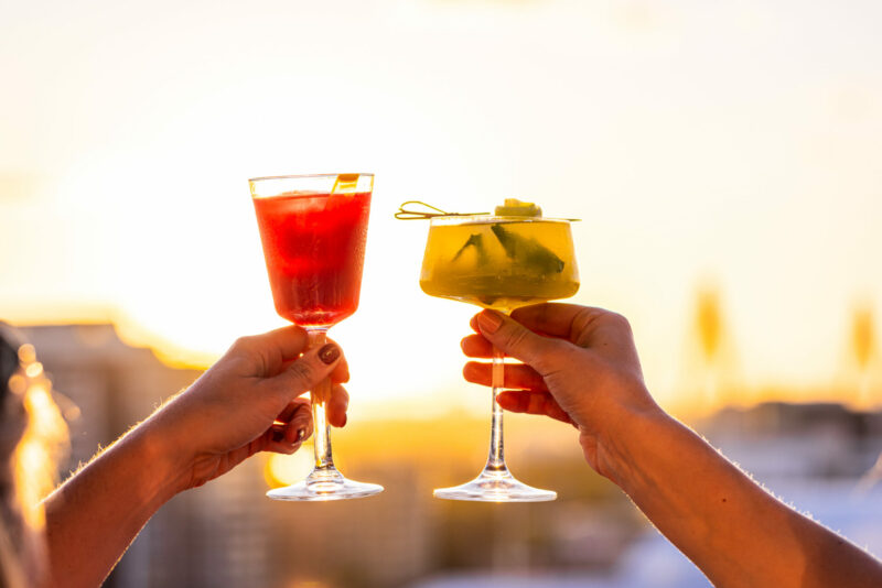 Sunset cocktails at Zephyr rooftop bar